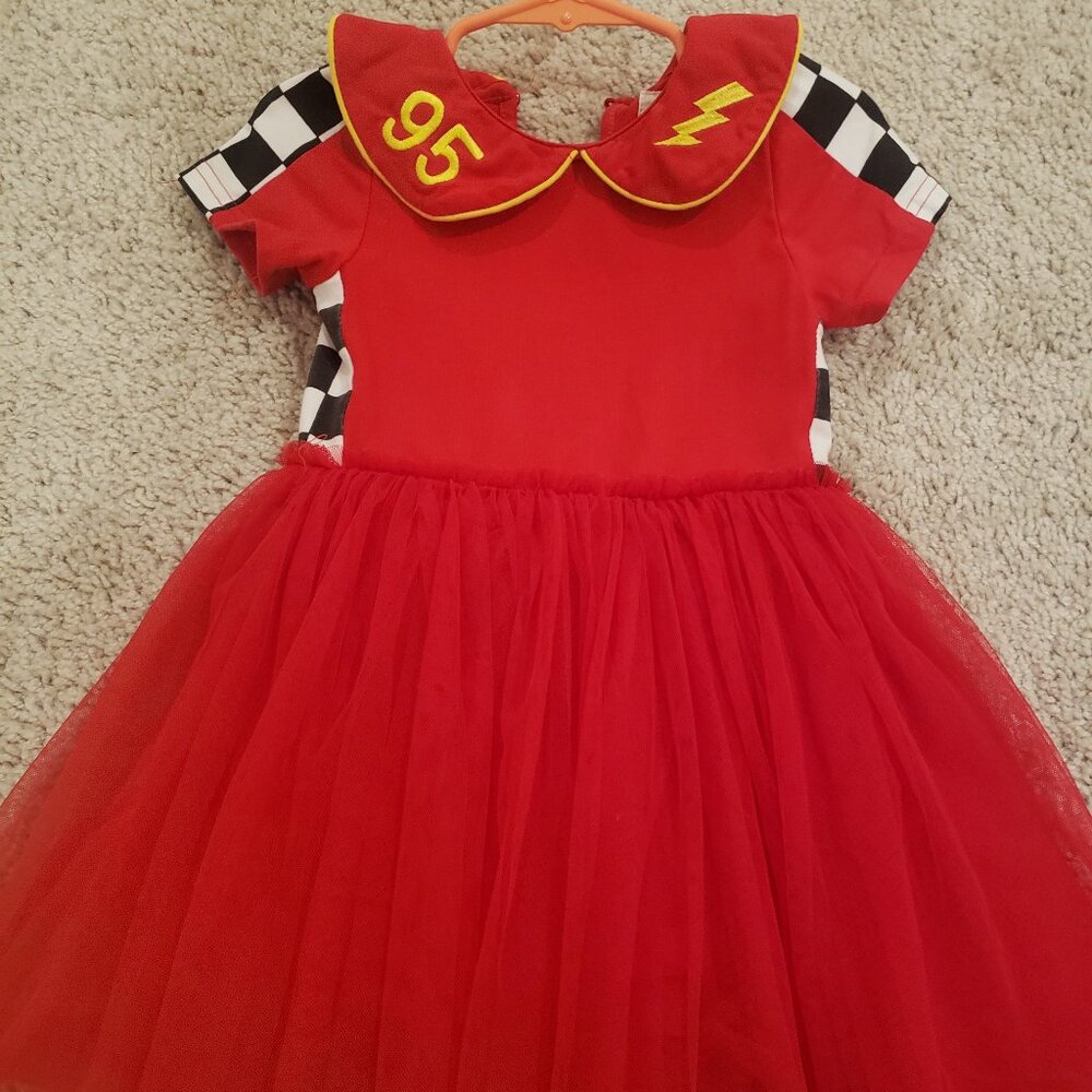 Red Kids Casual Dress with Checkered Sleeves